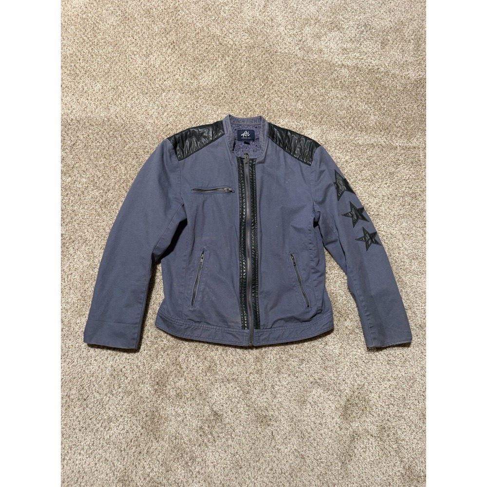 Authentic Icon Rock and Roll Biker Jacket Mens Large Gray Black American Idol